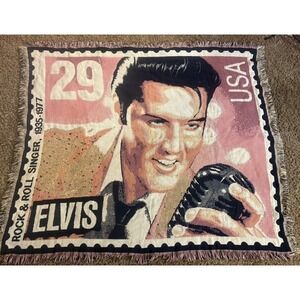 Vtg 1992 Elvis Presley 29 Cent Stamp Triple Woven Afghan Blanket 48 x 54